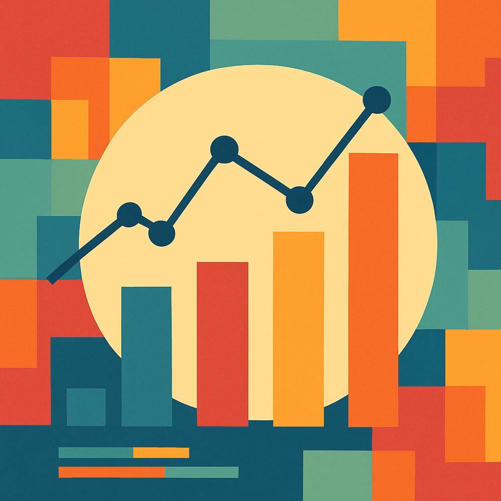 Colourful abstract bars and line chart representing data comparisons