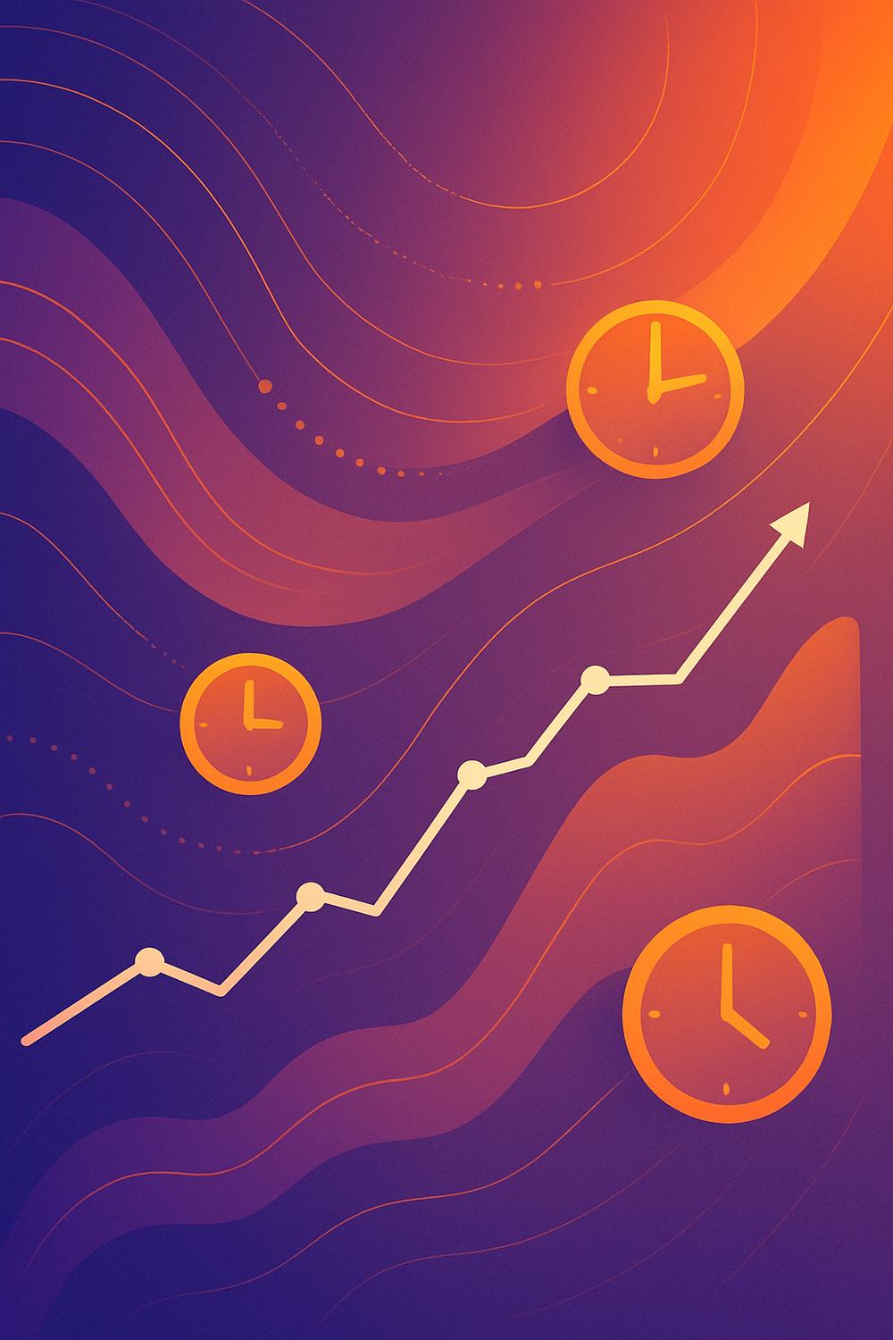 Abstract illustration with clocks and a rising line representing time‑based trends